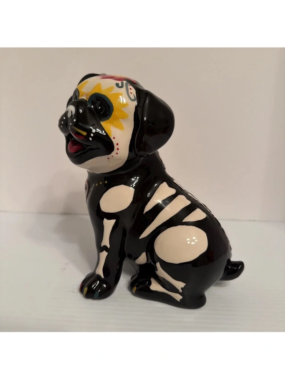 Blue Sky Clayworks Sugar Skull Pug Dog Figure Skeleton Halloween Day of the Dead